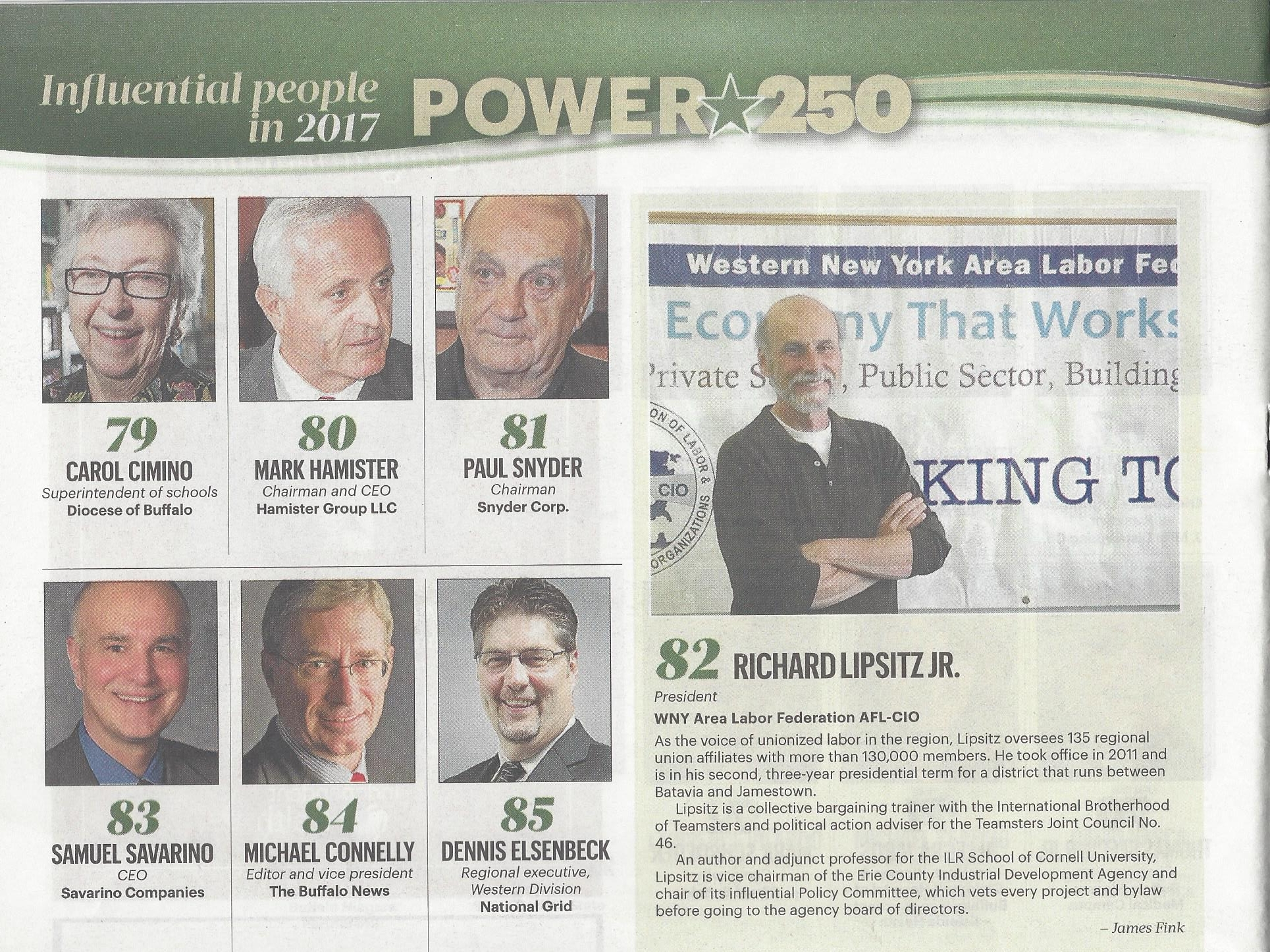 Role Labor Plays Recognized As Three WNY Labor Leaders Included In Buffalo’s Business Newspaper’s 2017 ‘Power 250’ List Of The Region’s ‘Most Influential’ People